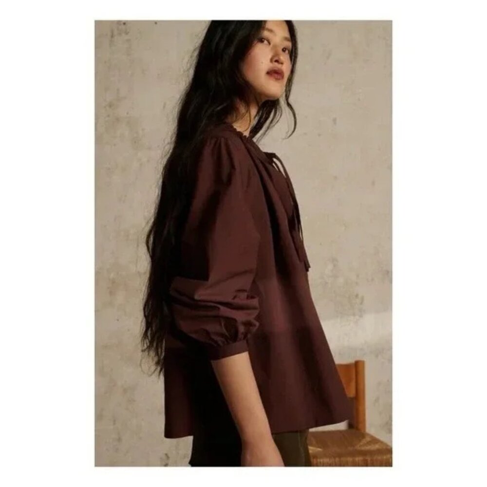 Soeur Deep Eggplant peasant-style cotton blouse LIKE NEW sz 34